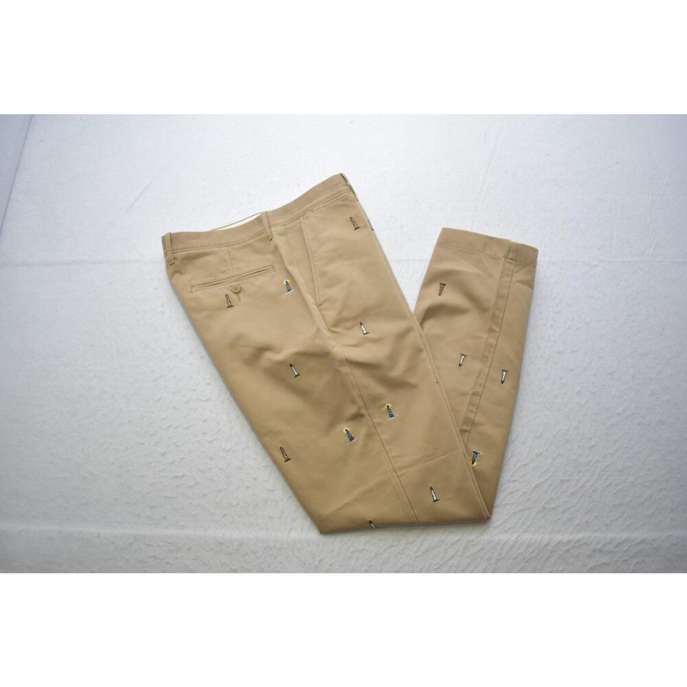 J Crew Chino Pants Mens 33 Beige Lighthouse Embroidered Broken In Good